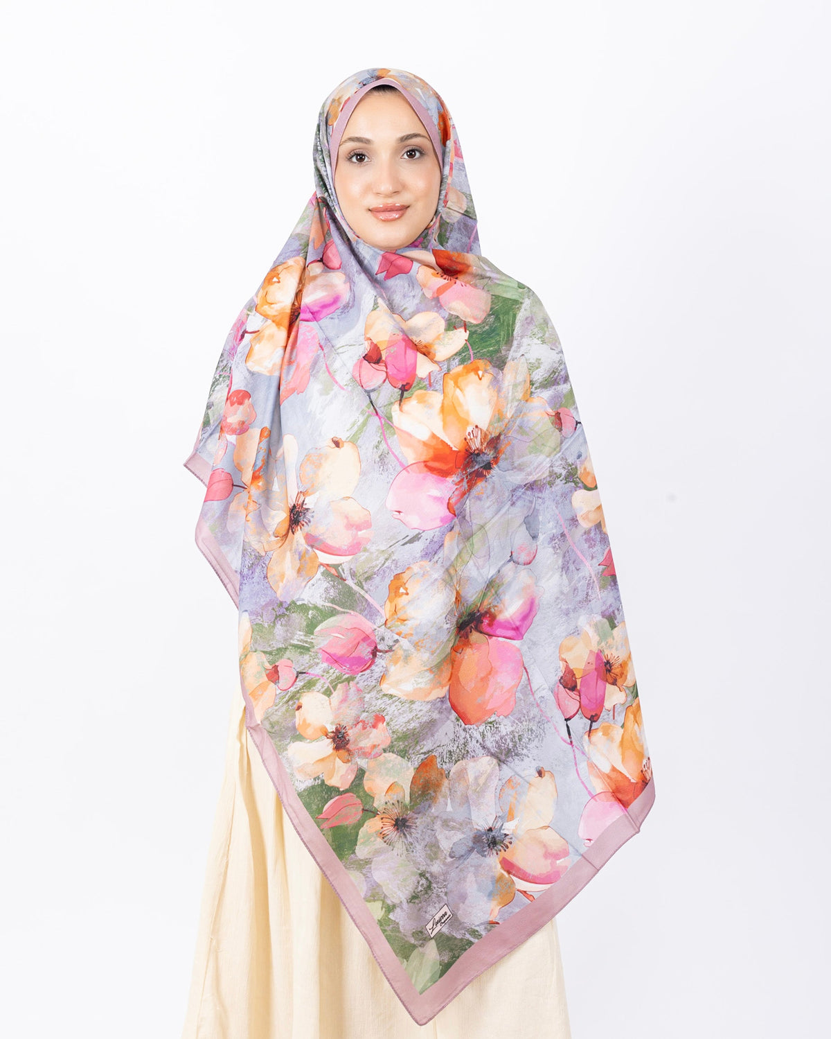 Mikro Soft Şal D015 Pudra, çiçekli desenli, 75 × 185 cm şal – görsel 2