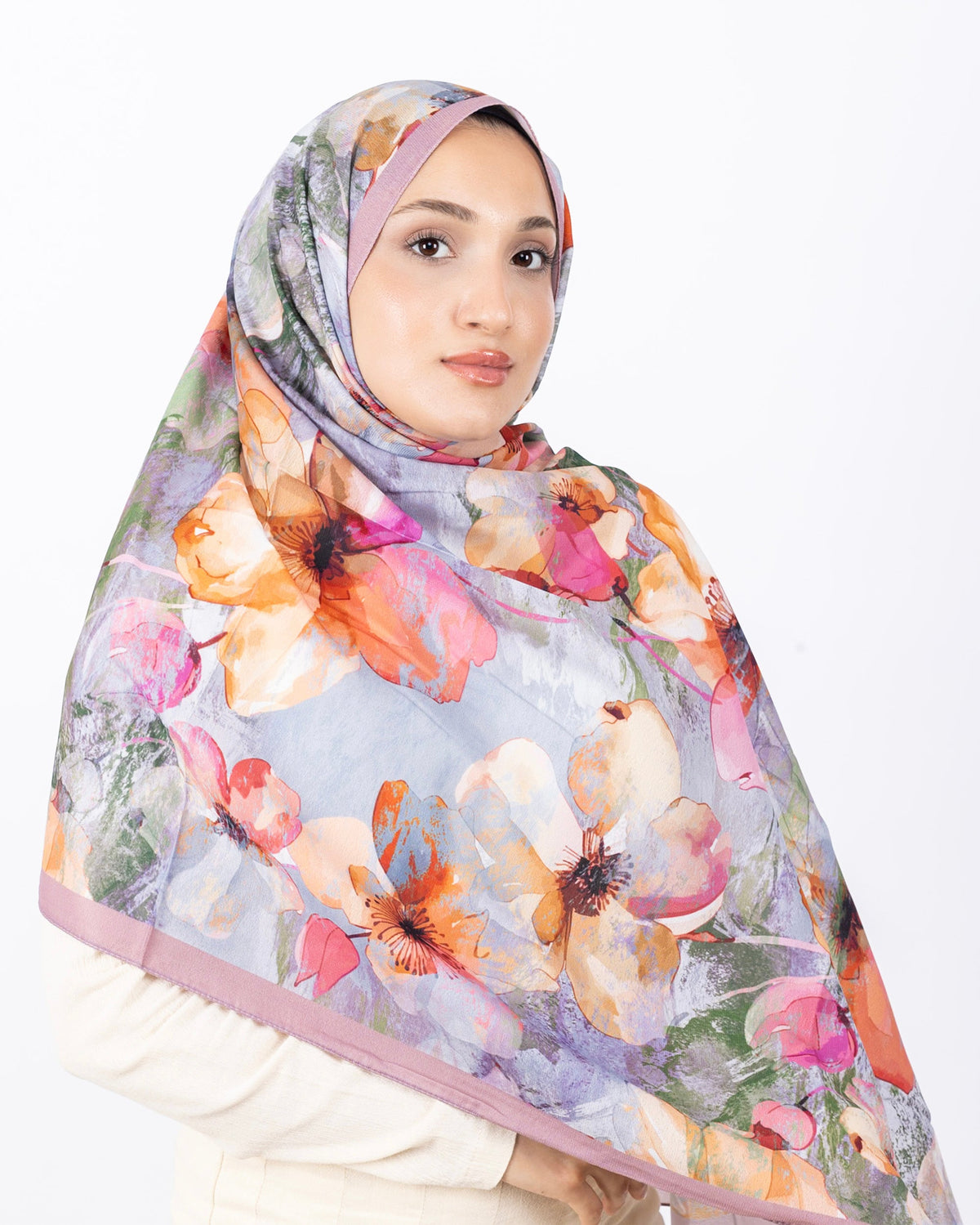 Mikro Soft Şal D015 Pudra, çiçekli desenli, 75 × 185 cm şal – görsel 4
