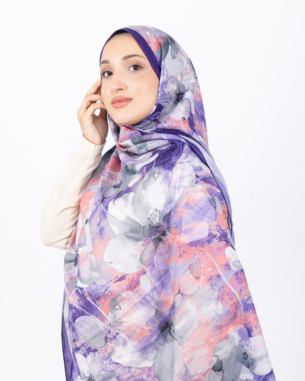 Mikro Soft Şal D015 Mor, çiçekli desenli, 75 × 185 cm şal – görsel 2