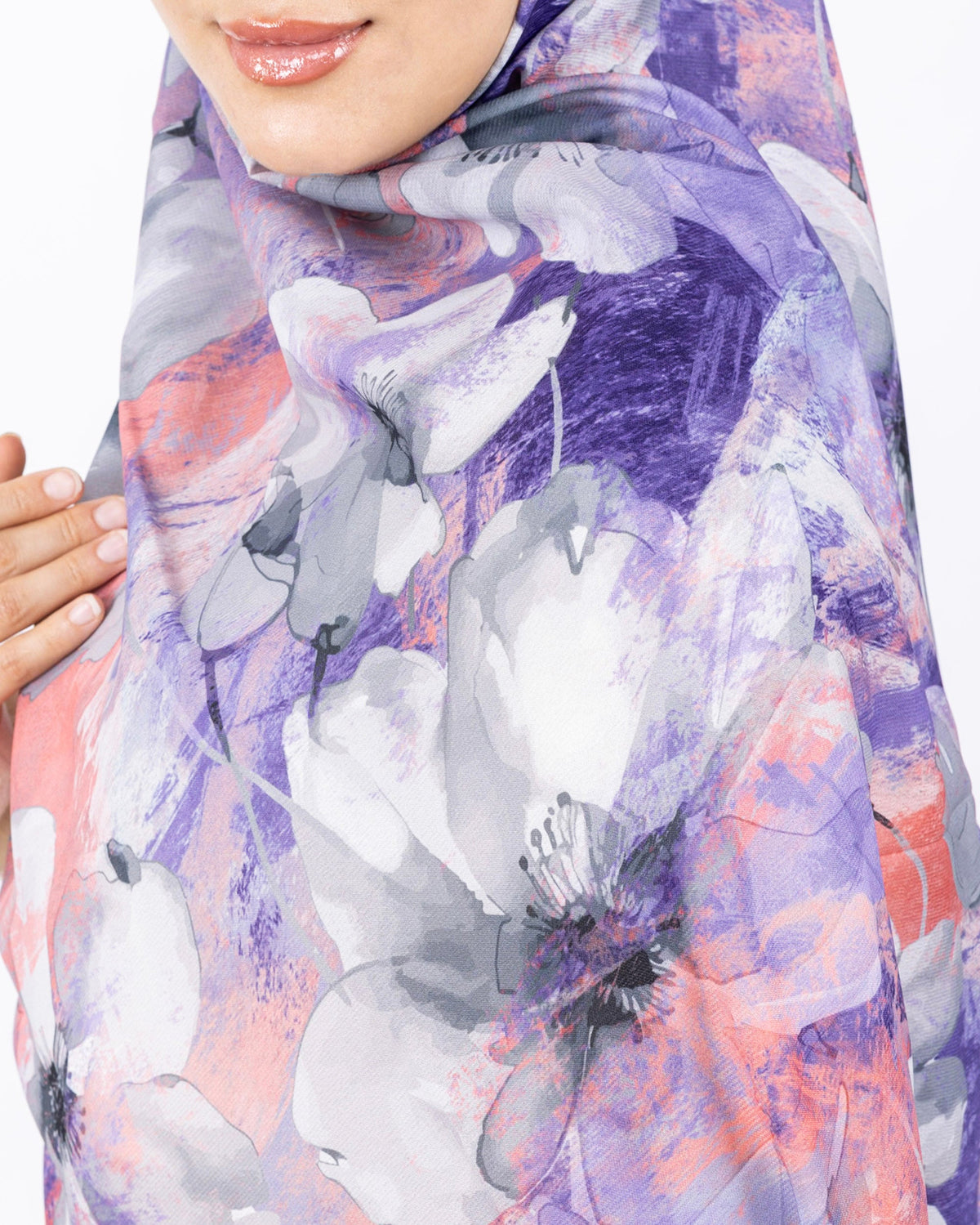 Mikro Soft Şal D015 Mor, çiçekli desenli, 75 × 185 cm şal – görsel 4