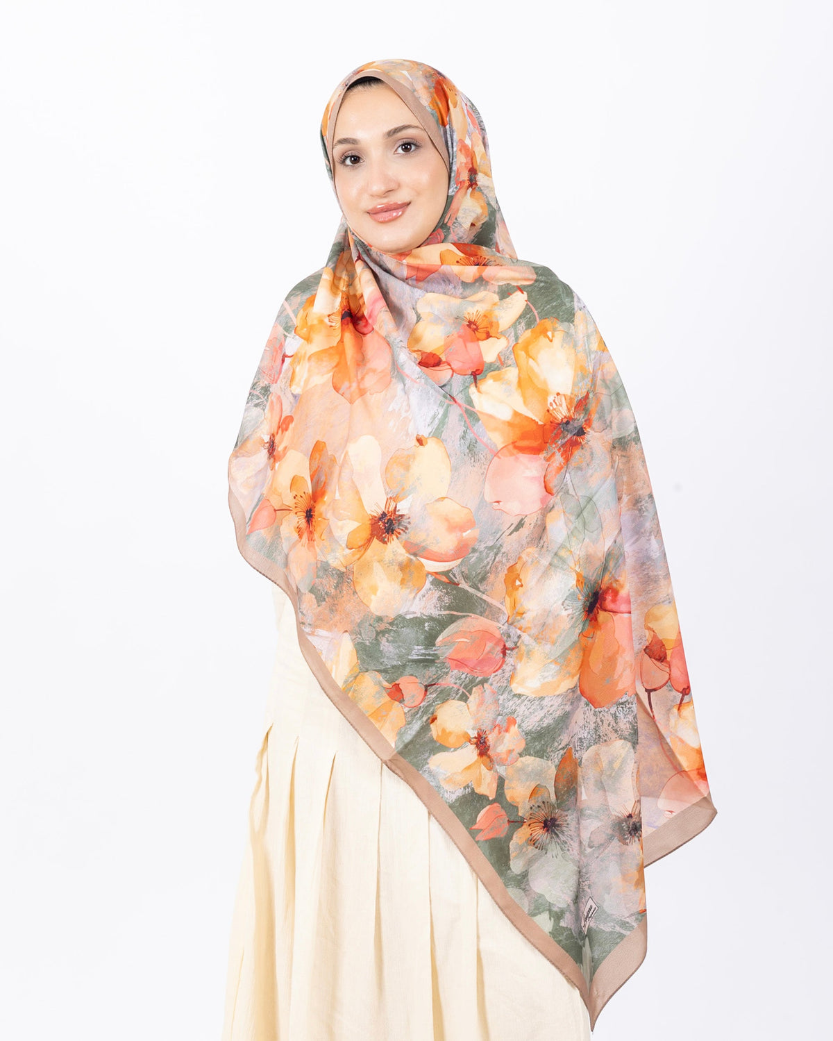Mikro Soft Şal D015 Bej, çiçekli desenli, 75 × 185 cm şal – görsel 2