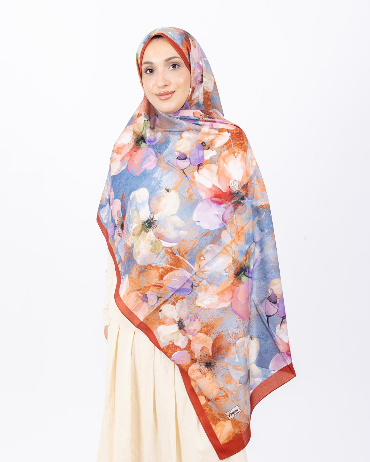 Mikro Soft Şal D015 Kiremit, çiçekli desenli, 75 × 185 cm şal – görsel 1