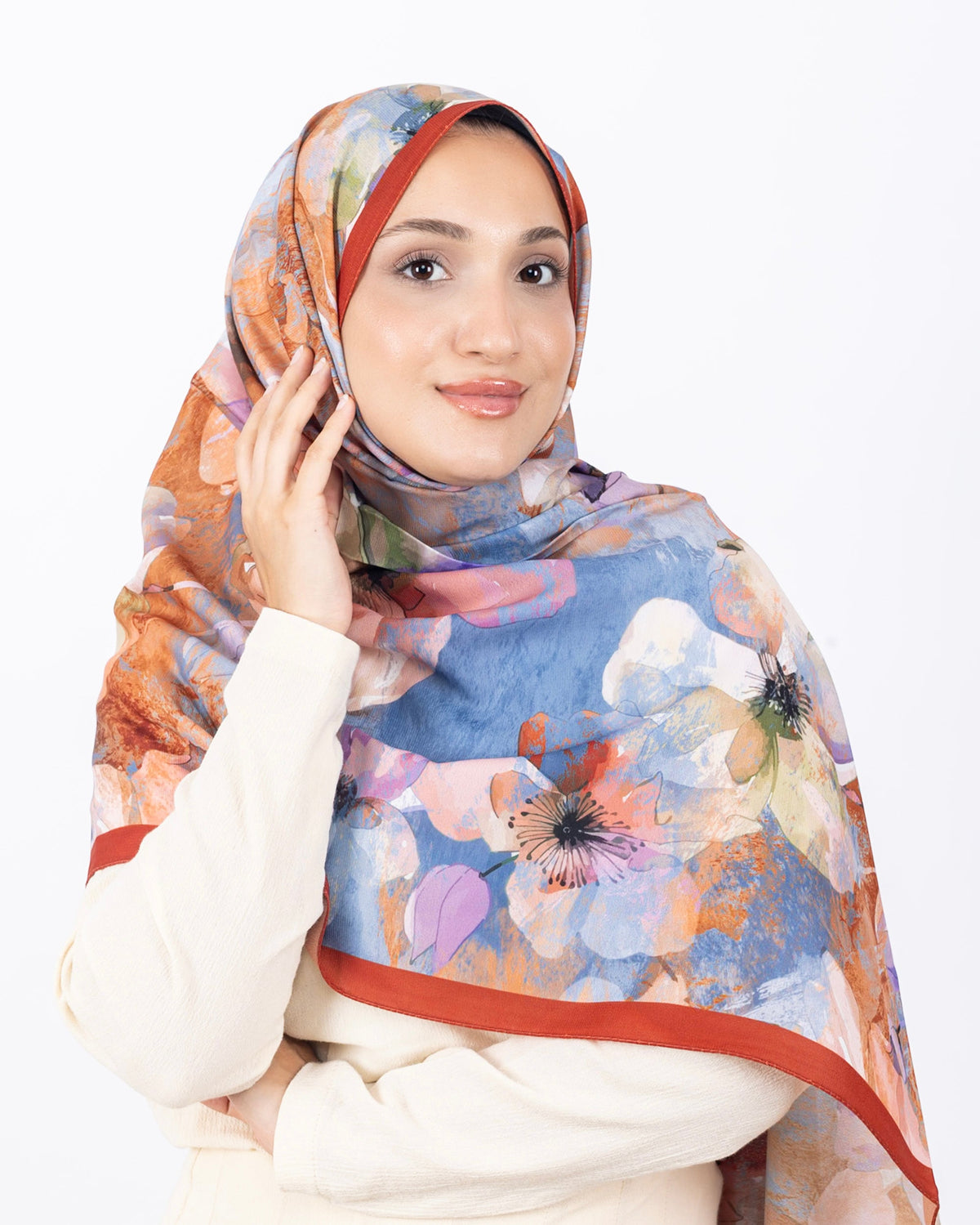 Mikro Soft Şal D015 Kiremit, çiçekli desenli, 75 × 185 cm şal – görsel 3