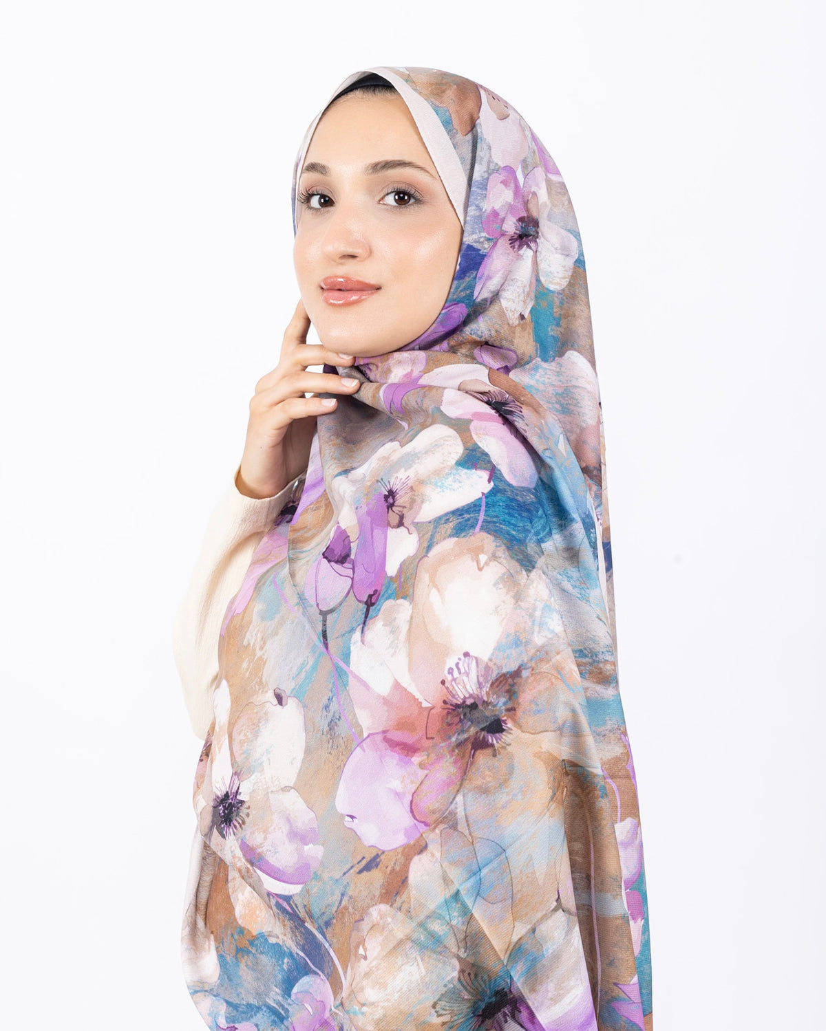 Mikro Soft Şal D015 Taş, çiçekli desenli, 75 × 185 cm şal – görsel 3