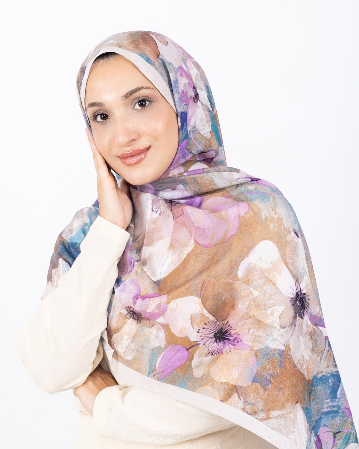 Mikro Soft Şal D015 Taş, çiçekli desenli, 75 × 185 cm şal – görsel 1