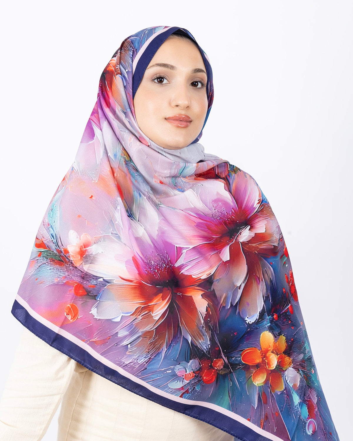 Mikro Soft Şal D004 Lacivert, çiçekli desenli, 75 × 185 cm şal – görsel 3