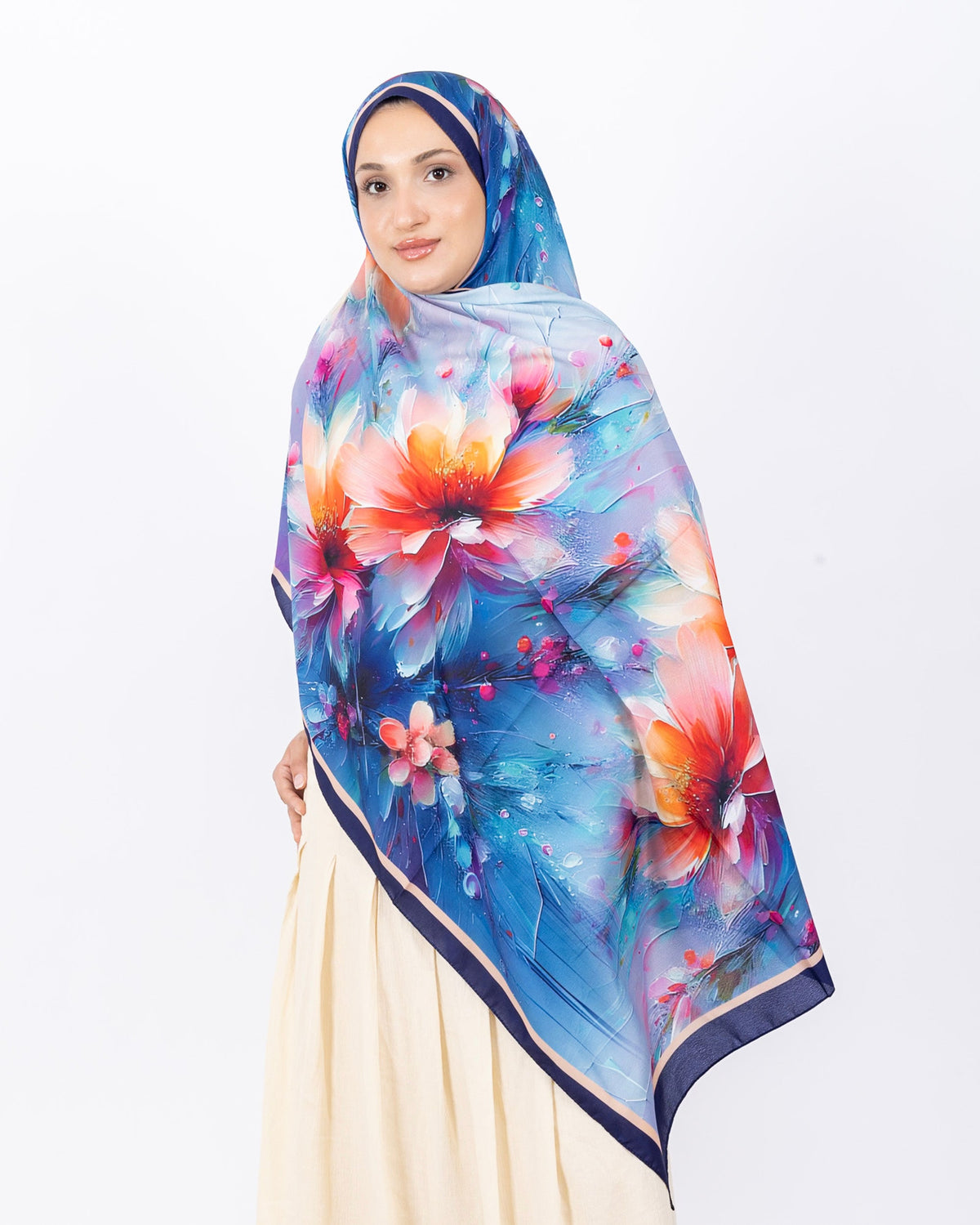 Mikro Soft Şal D004 Morcivert, çiçekli desenli, 75 × 185 cm şal – görsel 2