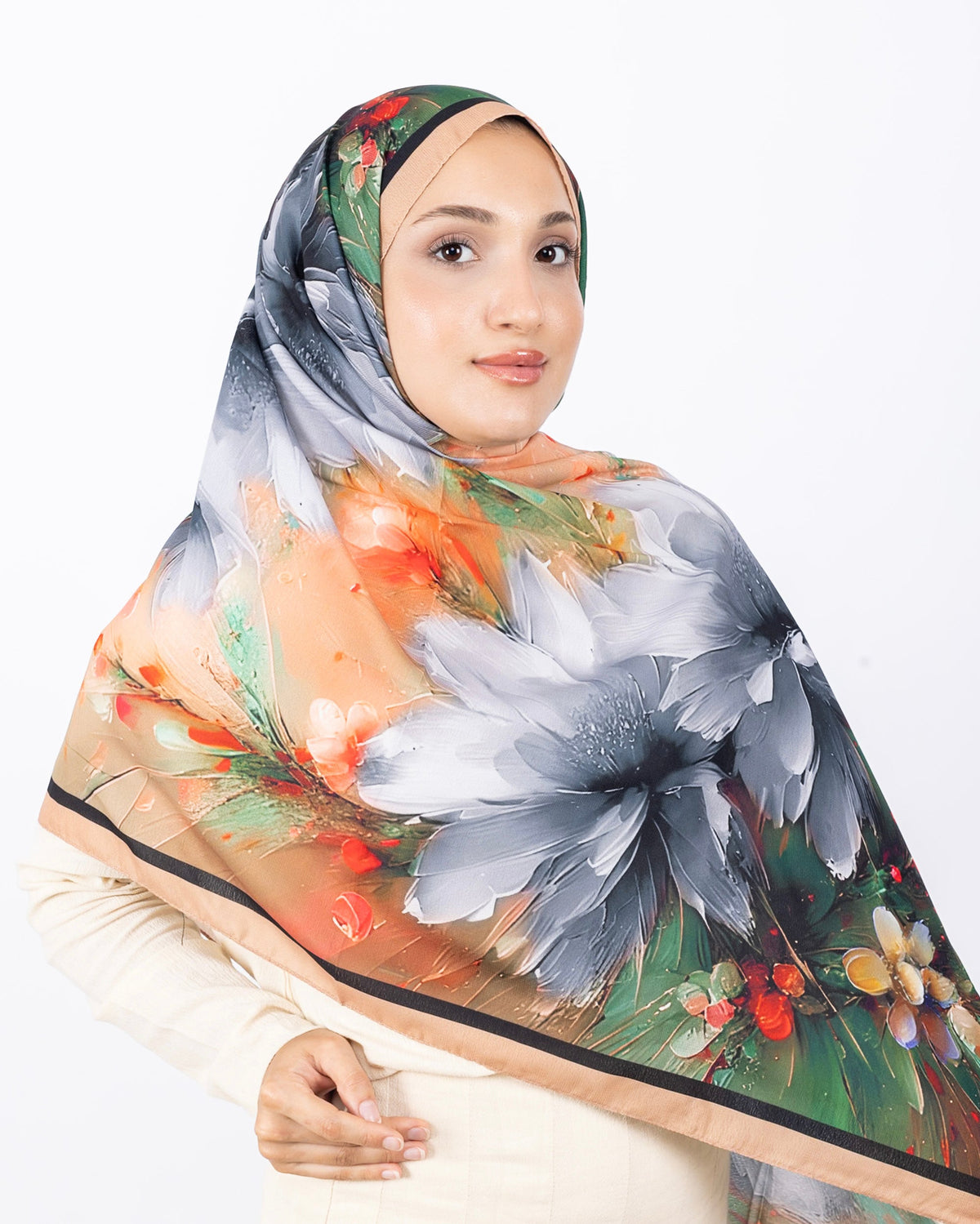 Mikro Soft Şal D004 Somon, çiçekli desenli, 75 × 185 cm şal – görsel 3