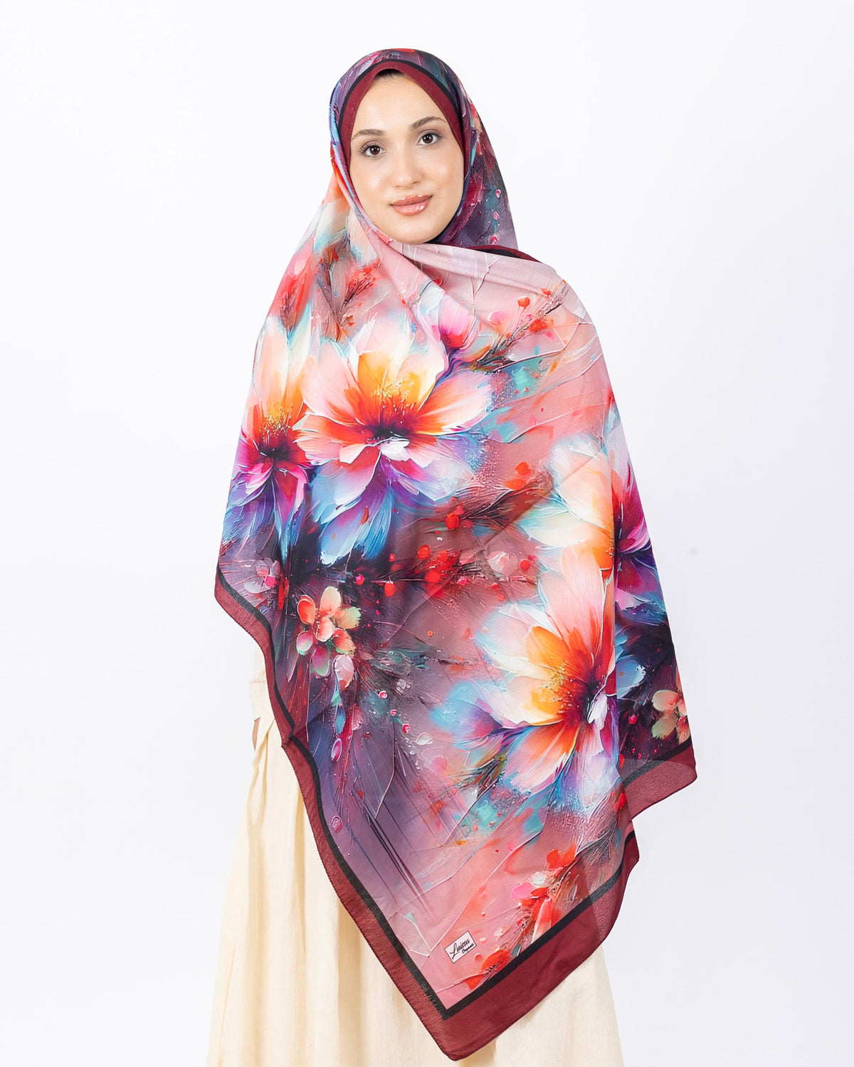 Mikro Soft Şal D004 Bordo, çiçekli desenli, 75 × 185 cm şal – görsel 1