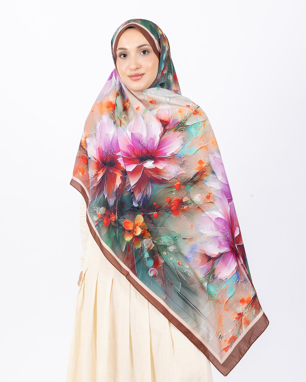 Mikro Soft Şal D004 Kahverengi, çiçekli desenli, 75 × 185 cm şal – görsel 2