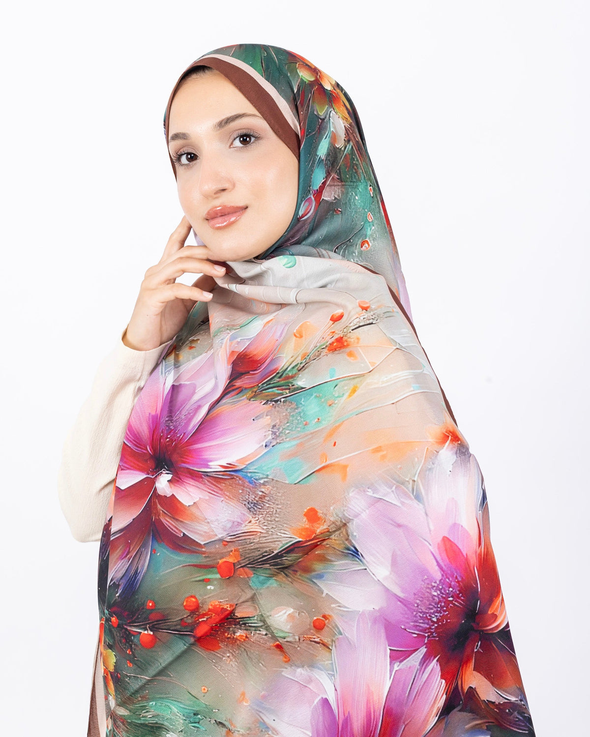 Mikro Soft Şal D004 Kahverengi, çiçekli desenli, 75 × 185 cm şal – görsel 1