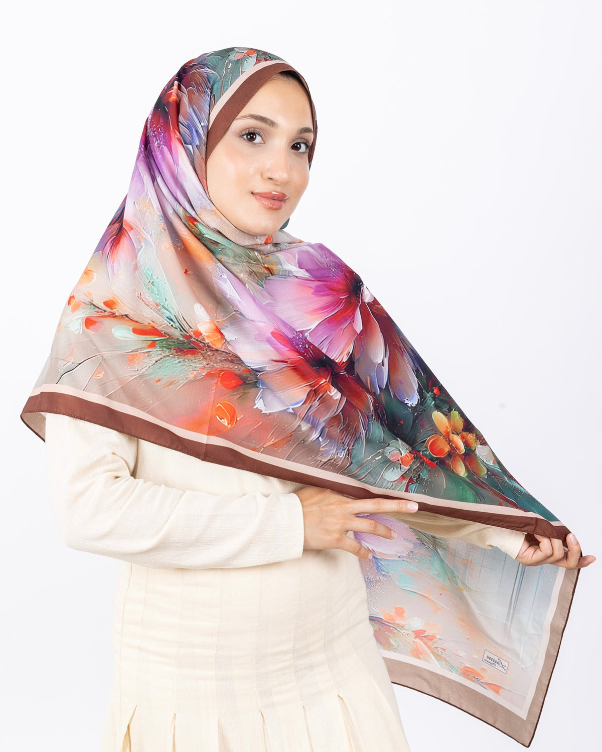 Mikro Soft Şal D004 Kahverengi, çiçekli desenli, 75 × 185 cm şal – görsel 3