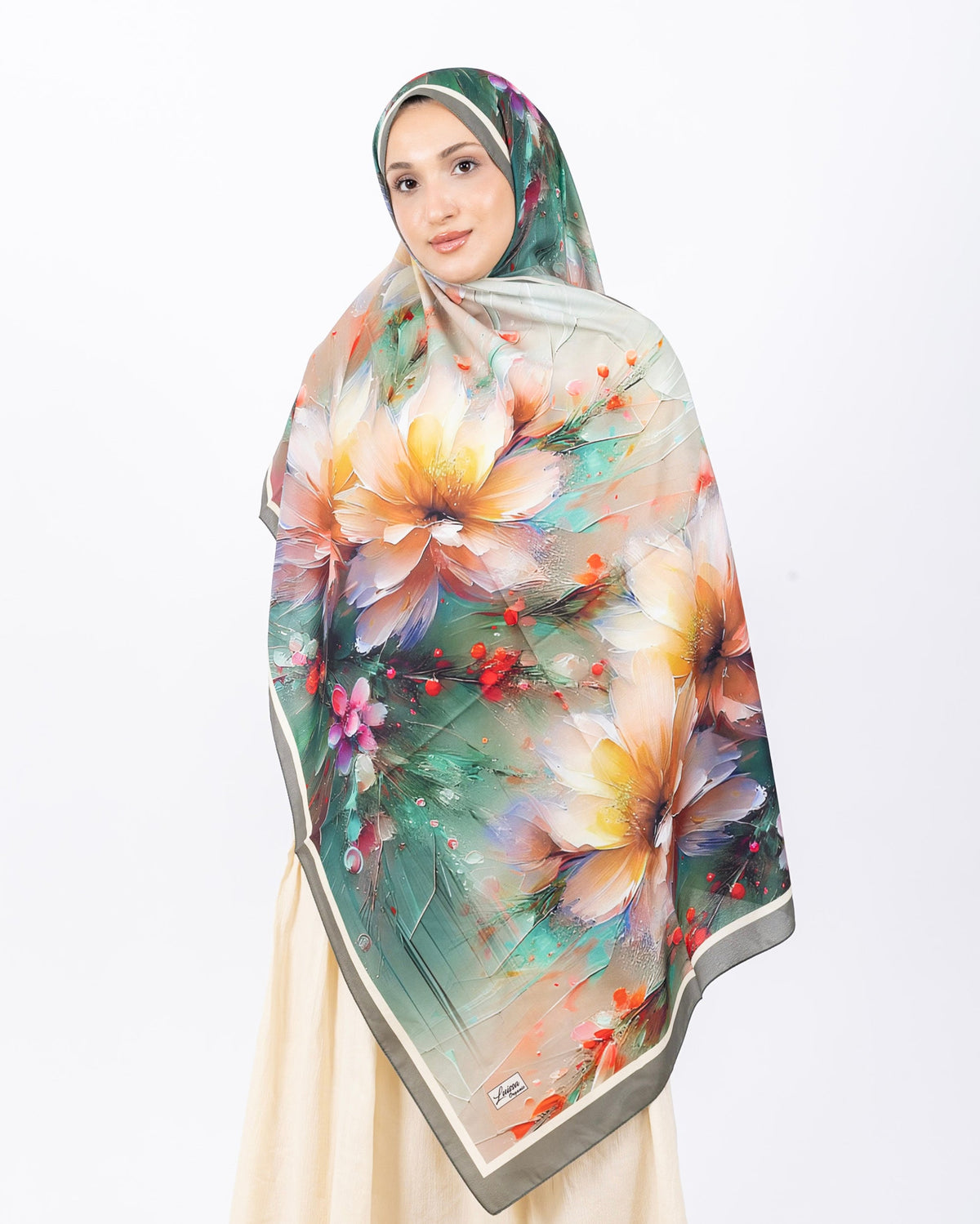 Mikro Soft Şal D004 Su Yeşili, çiçekli desenli, 75 × 185 cm şal – görsel 2