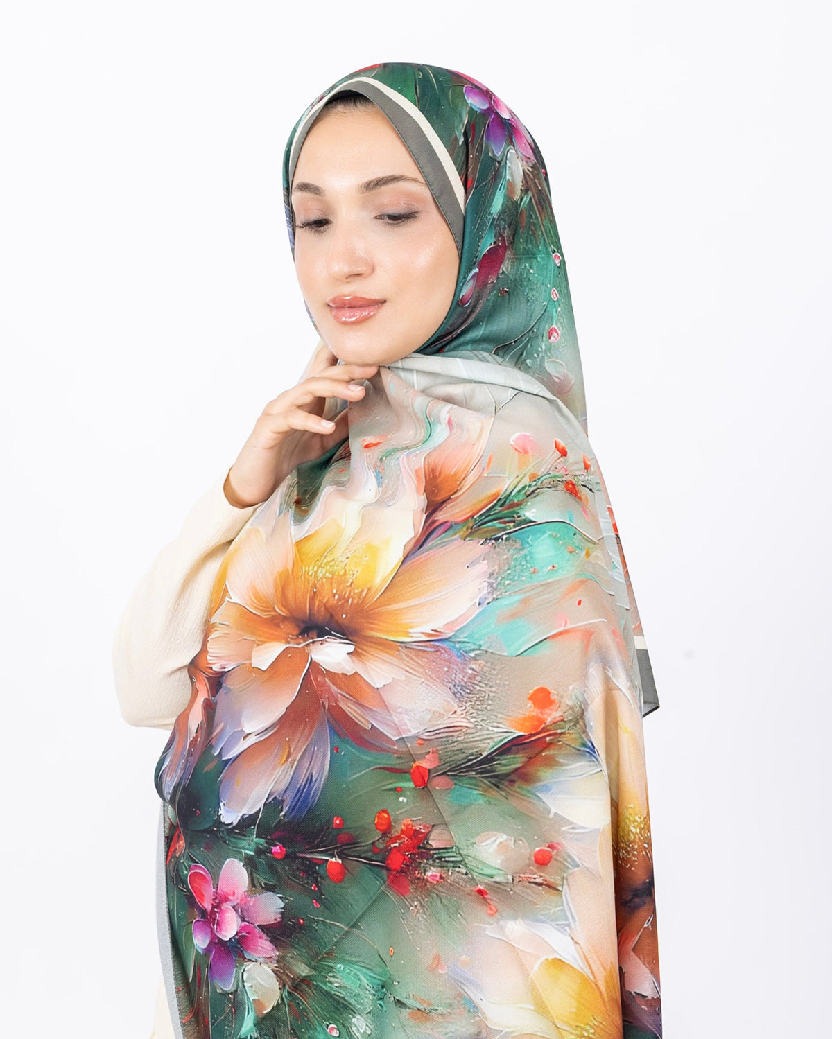 Mikro Soft Şal D004 Su Yeşili, çiçekli desenli, 75 × 185 cm şal – görsel 3