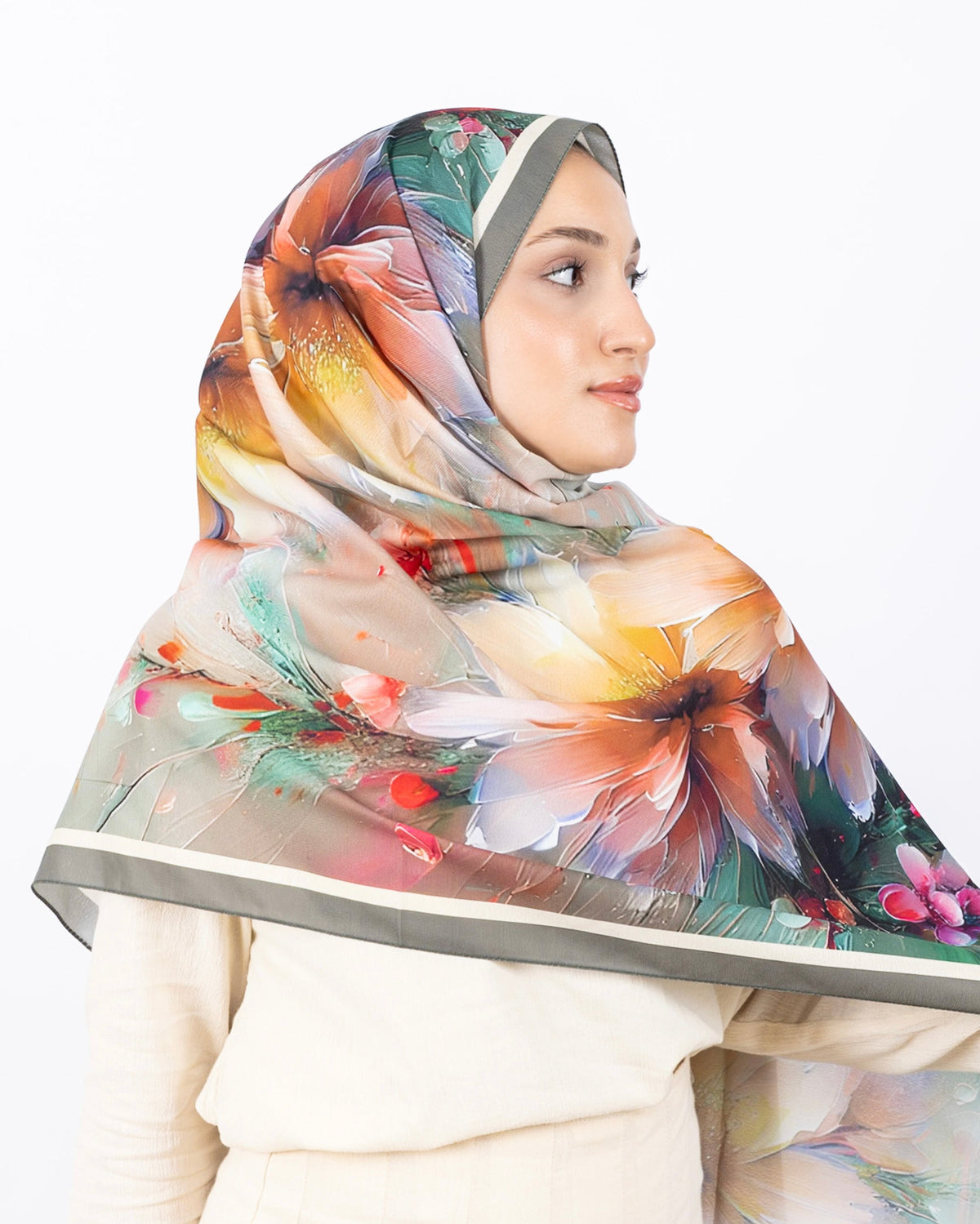 Mikro Soft Şal D004 Su Yeşili, çiçekli desenli, 75 × 185 cm şal – görsel 4