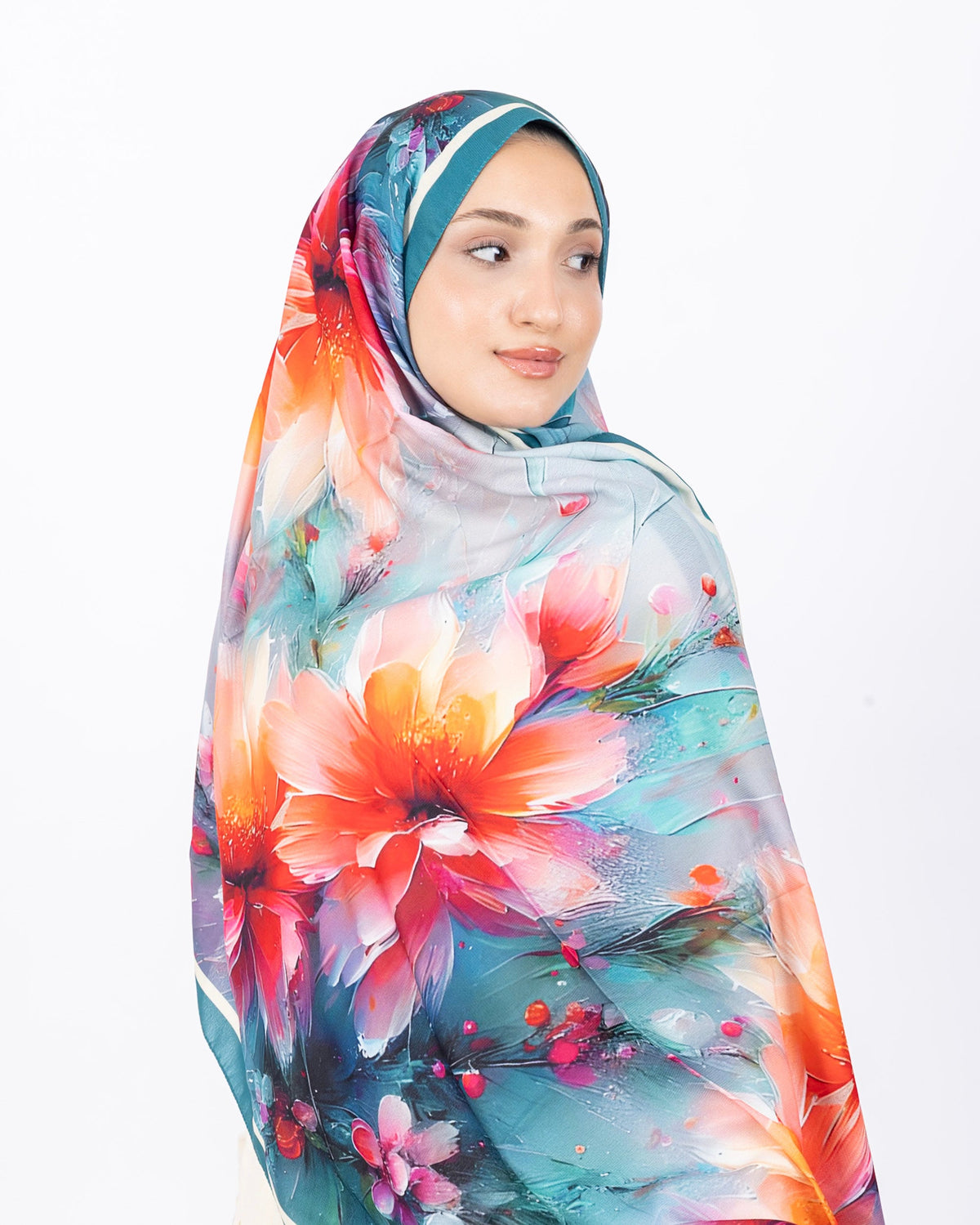 Mikro Soft Şal D004 Mint Yeşili, çiçekli desenli, 75 × 185 cm şal – görsel 3