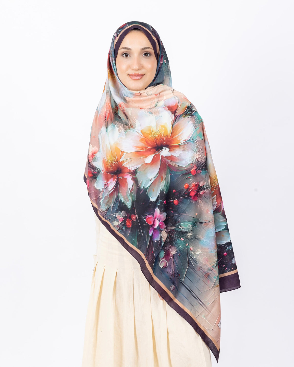 Mikro Soft Şal D004 Mürdüm, çiçekli desenli, 75 × 185 cm şal – görsel 1