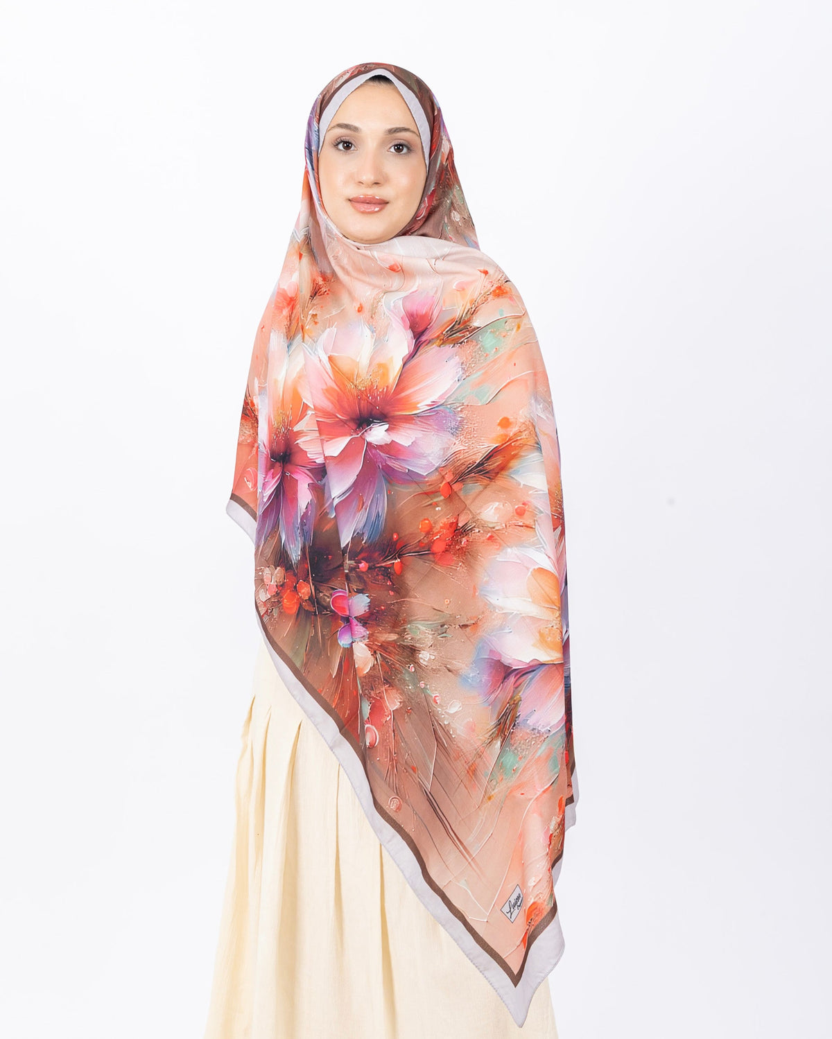 Mikro Soft Şal D004 Taş Rengi, çiçekli desenli, 75 × 185 cm şal – görsel 1