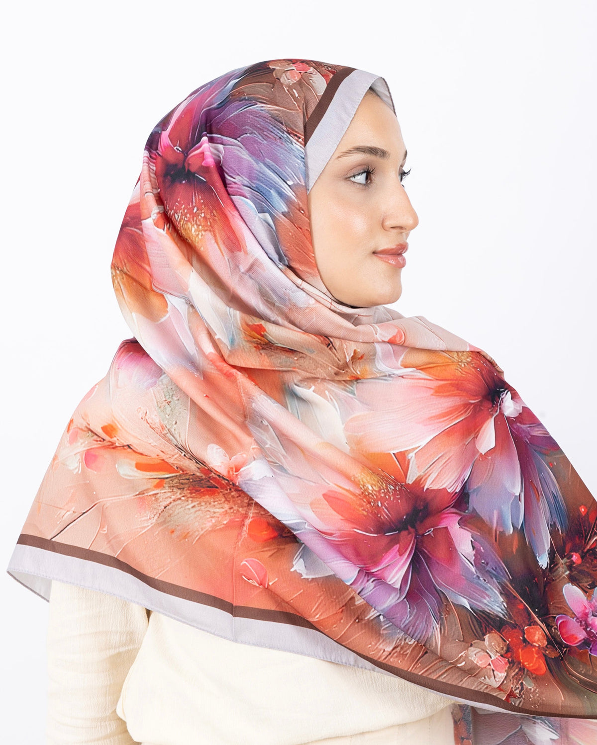 Mikro Soft Şal D004 Taş Rengi, çiçekli desenli, 75 × 185 cm şal – görsel 3