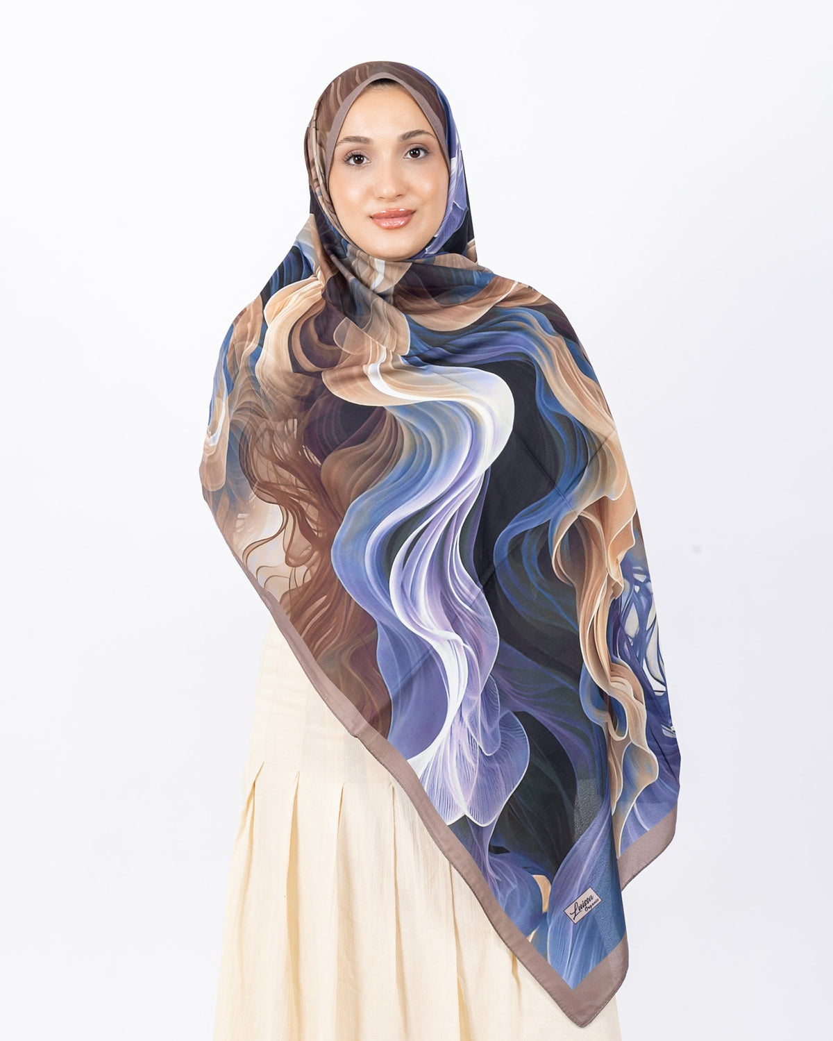 Mikro Soft Şal D012 Vizon-Mavi, çiçekli desenli, 75 × 185 cm şal – görsel 2