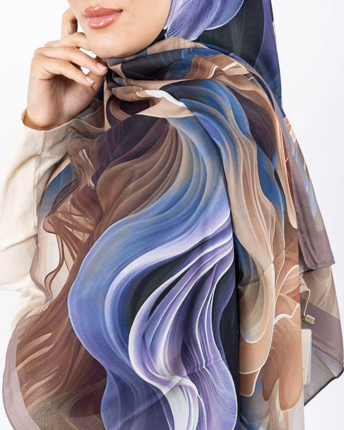 Mikro Soft Şal D012 Vizon-Mavi, çiçekli desenli, 75 × 185 cm şal – görsel 4