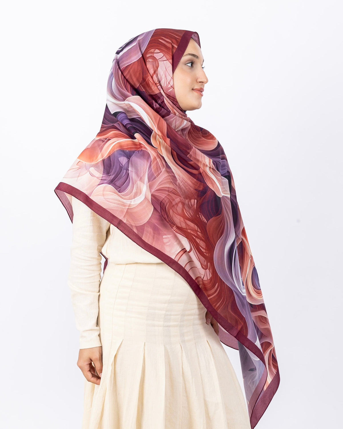 Mikro Soft Şal D012 Bordo, çiçekli desenli, 75 × 185 cm şal – görsel 3
