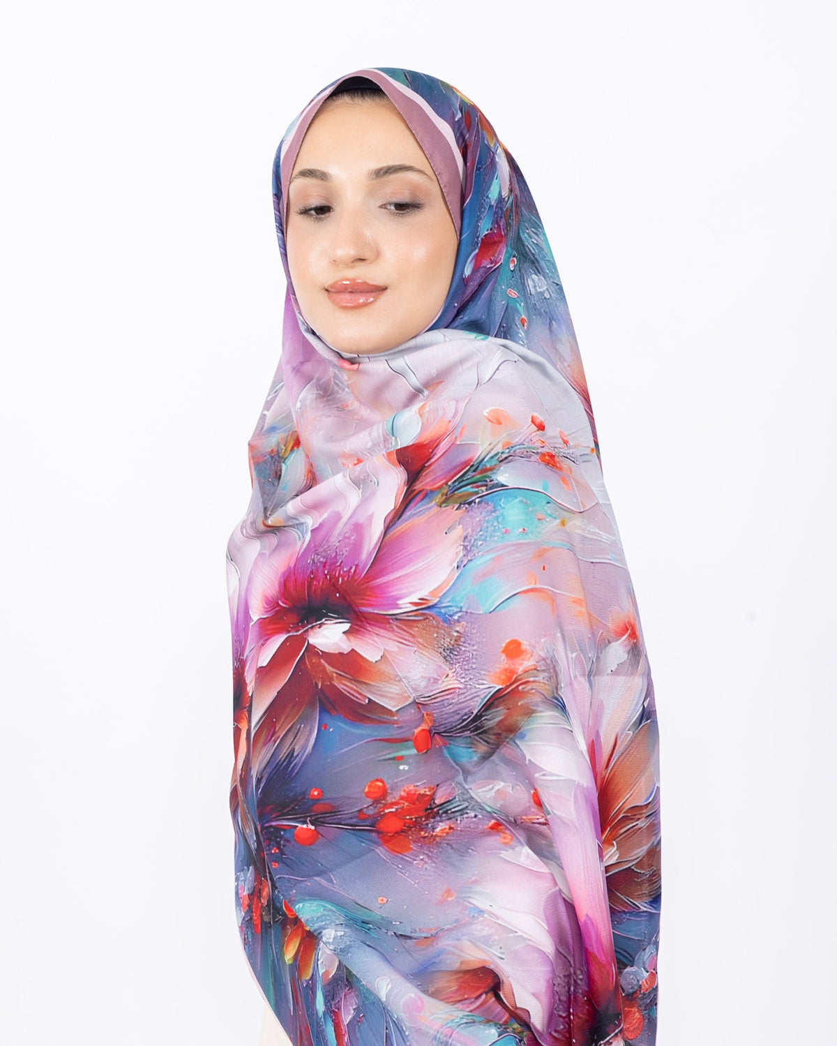 Mikro Soft Şal D004 Pudra, çiçekli desenli, 75 × 185 cm şal – görsel 3