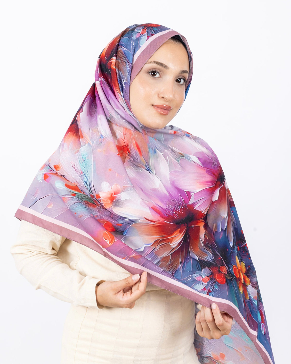 Mikro Soft Şal D004 Pudra, çiçekli desenli, 75 × 185 cm şal – görsel 1