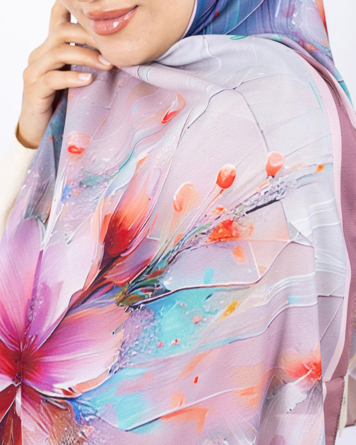 Mikro Soft Şal D004 Pudra, çiçekli desenli, 75 × 185 cm şal – görsel 4