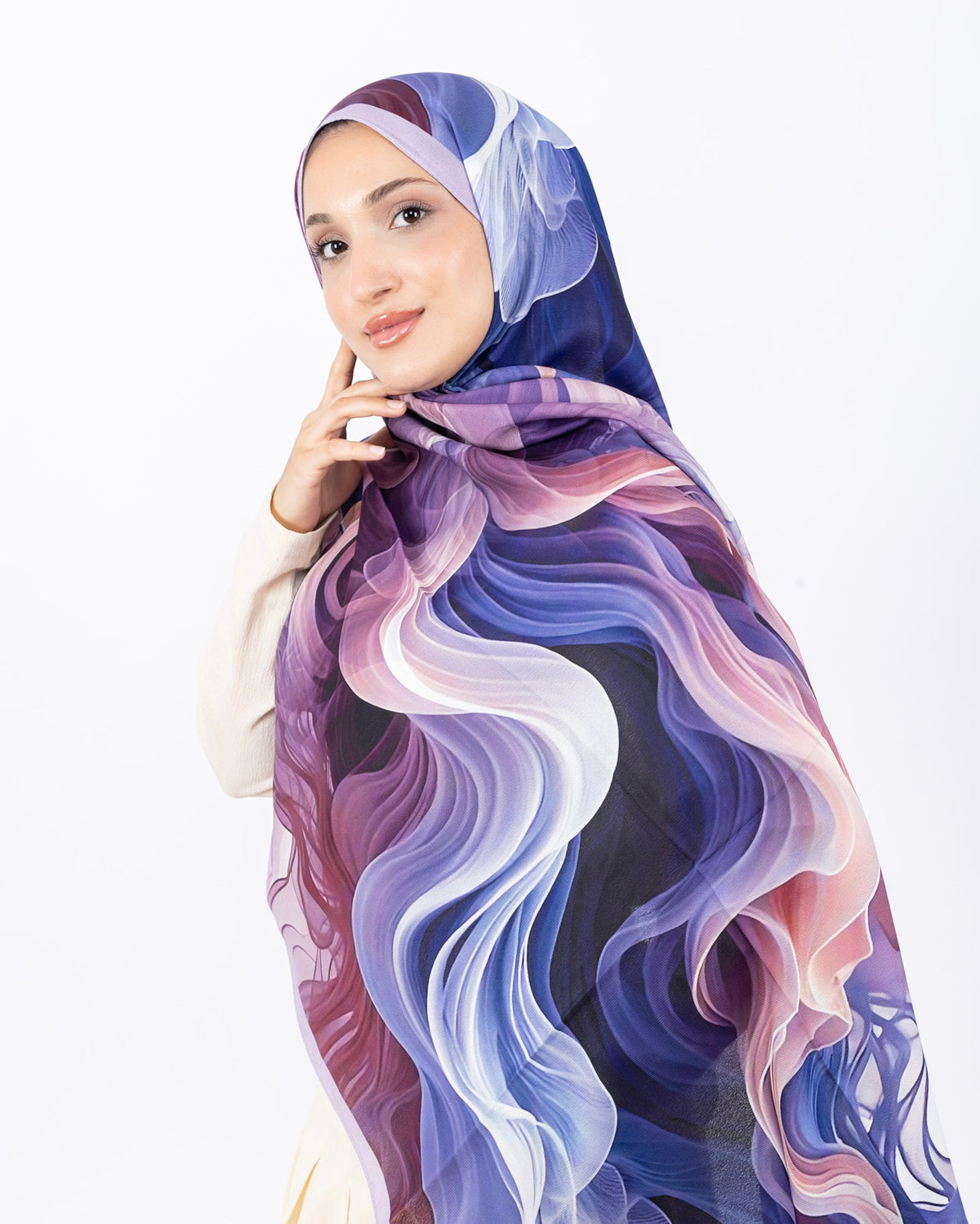 Mikro Soft Şal D012 Lila, çiçekli desenli, 75 × 185 cm şal – görsel 3
