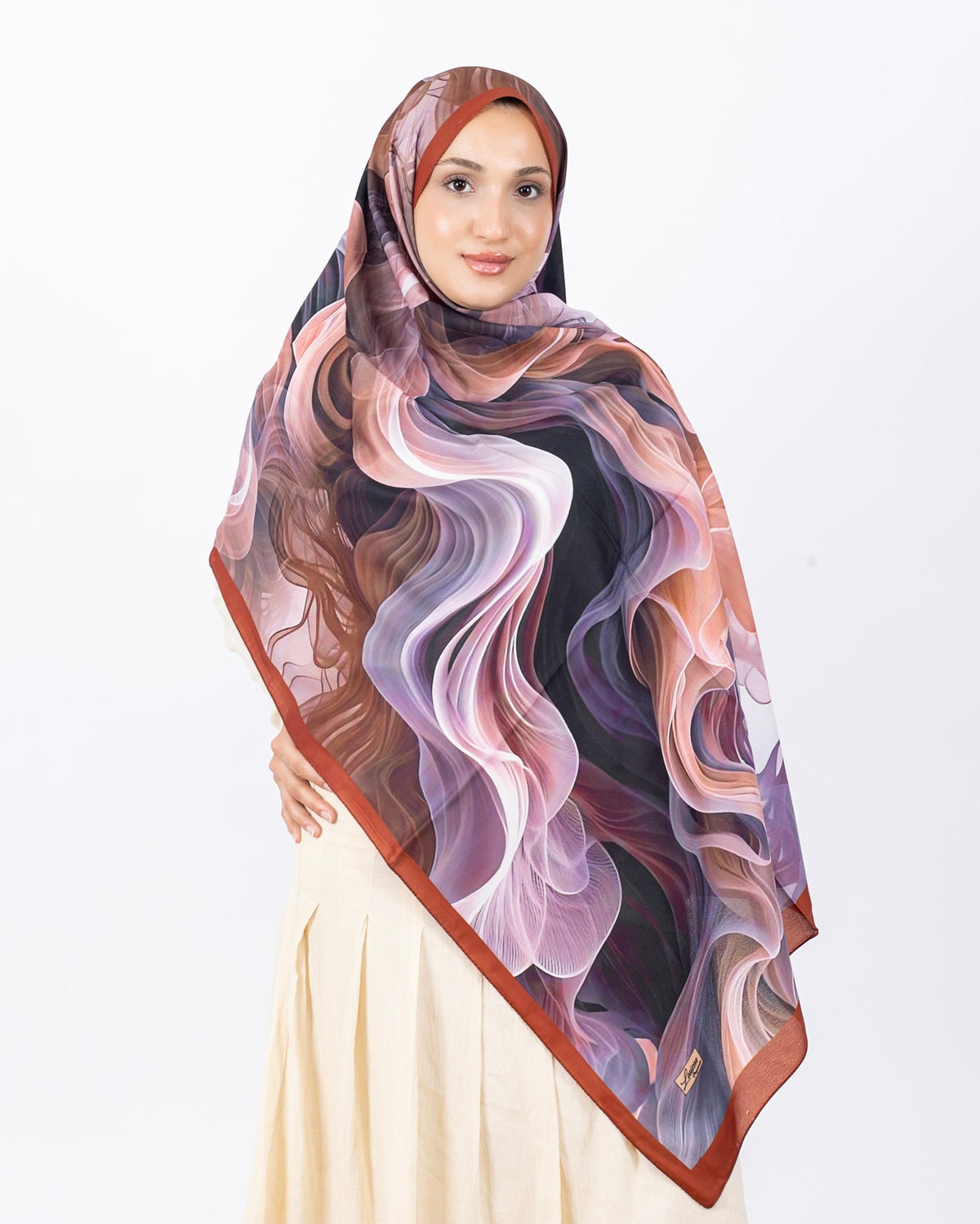 Mikro Soft Şal D012 Kiremit, çiçekli desenli, 75 × 185 cm şal – görsel 2