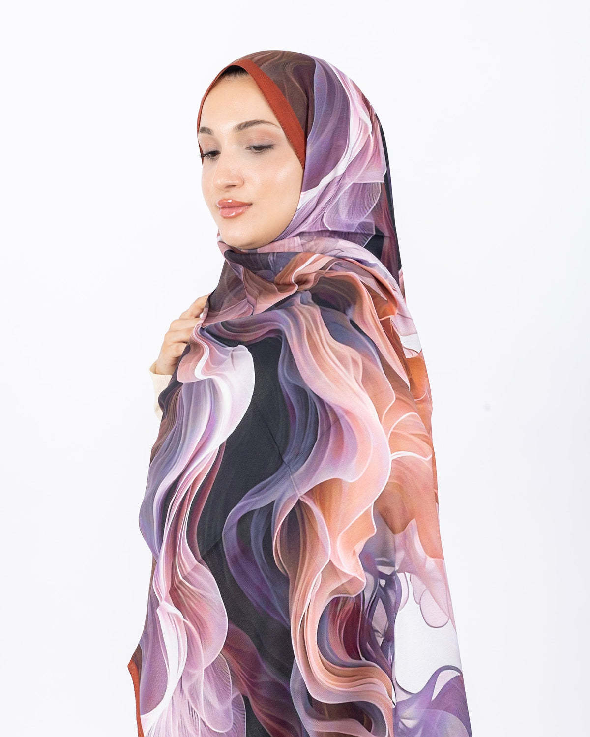 Mikro Soft Şal D012 Kiremit, çiçekli desenli, 75 × 185 cm şal – görsel 3