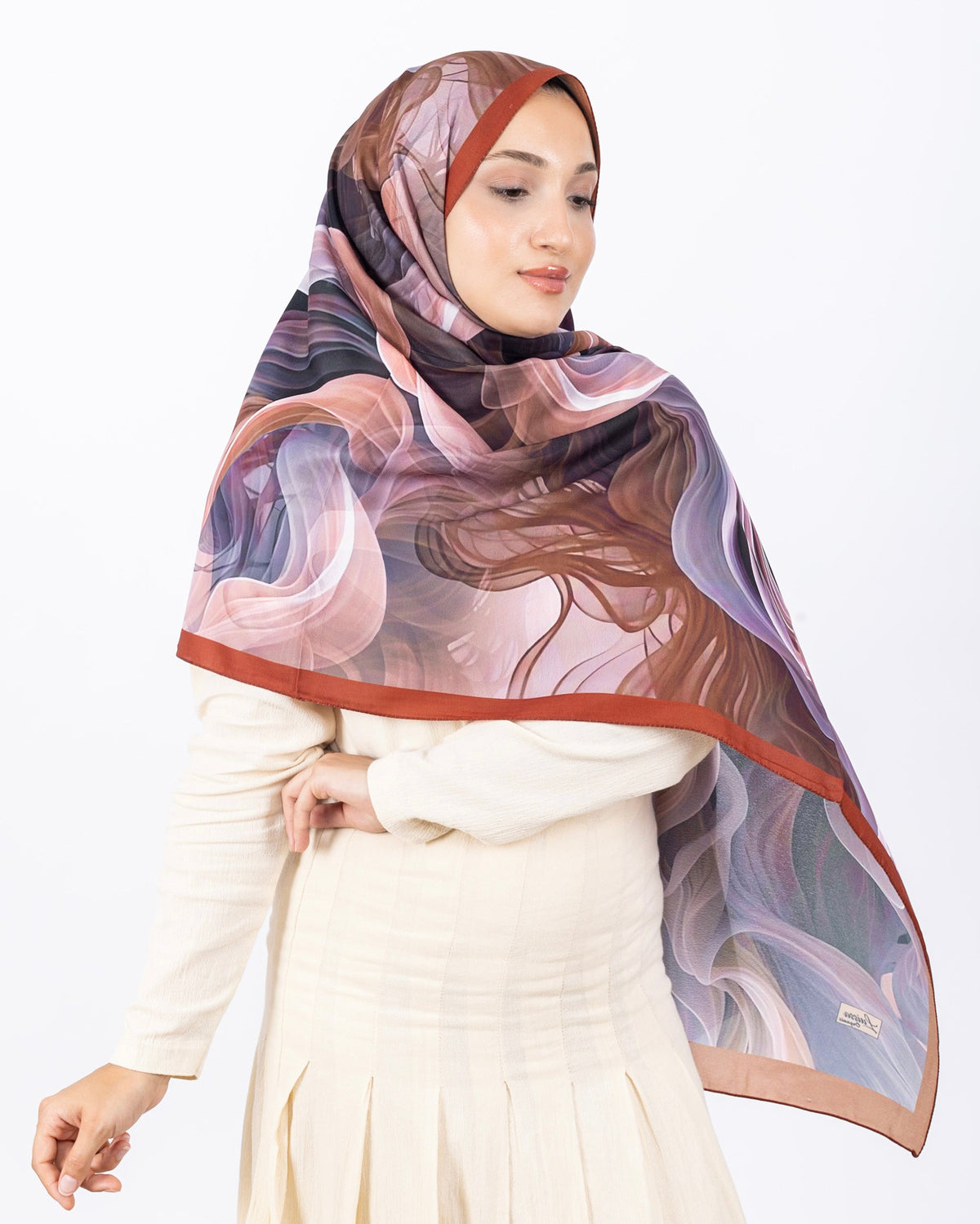 Mikro Soft Şal D012 Kiremit, çiçekli desenli, 75 × 185 cm şal – görsel 4
