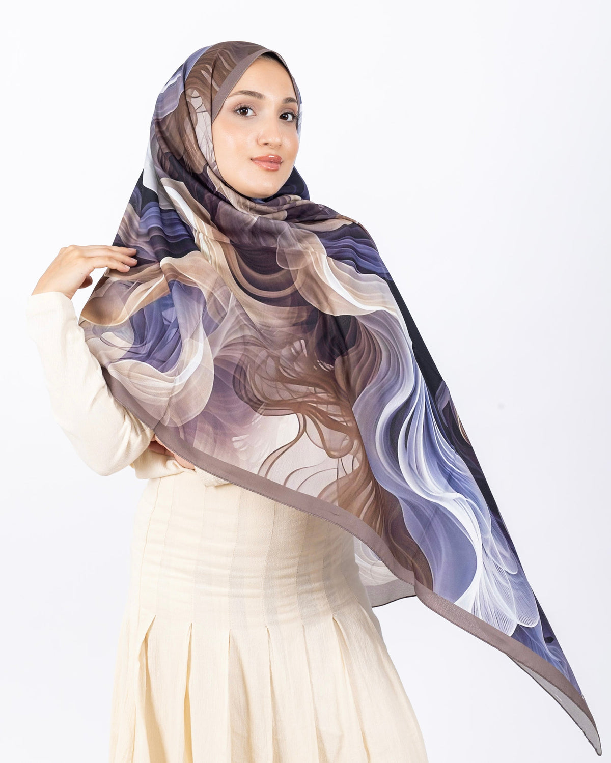 Mikro Soft Şal D012 Vizon-Lila, çiçekli desenli, 75 × 185 cm şal – görsel 3