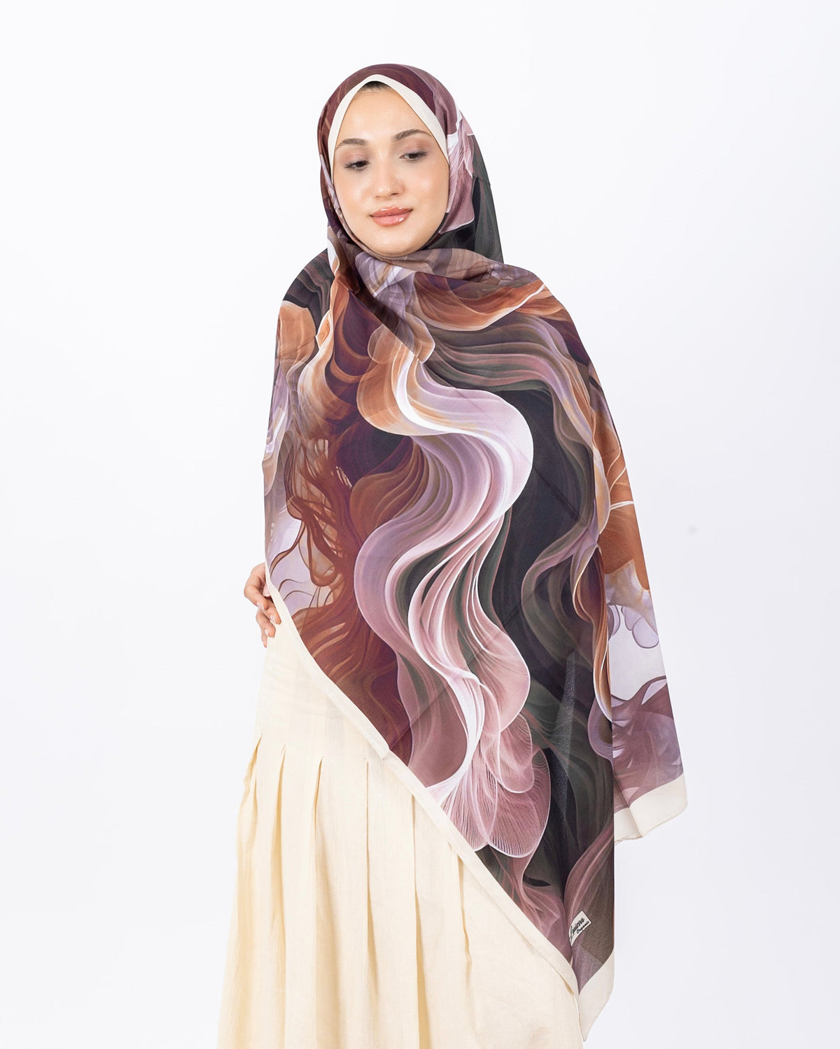 Mikro Soft Şal D012 Taş Rengi, çiçekli desenli, 75 × 185 cm şal – görsel 2