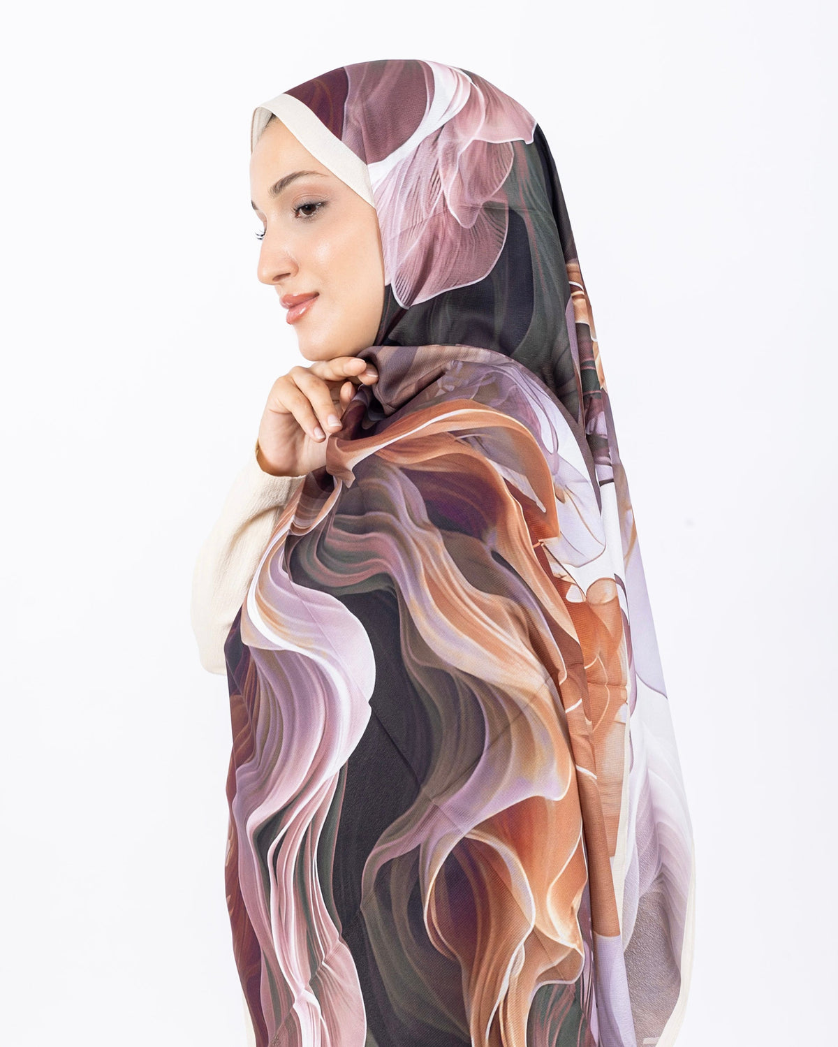 Mikro Soft Şal D012 Taş Rengi, çiçekli desenli, 75 × 185 cm şal – görsel 3