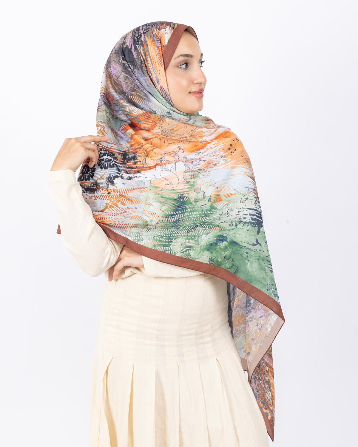 Mikro Soft Şal D016 Kahverengi, çiçekli desenli, 75 × 185 cm şal – görsel 3