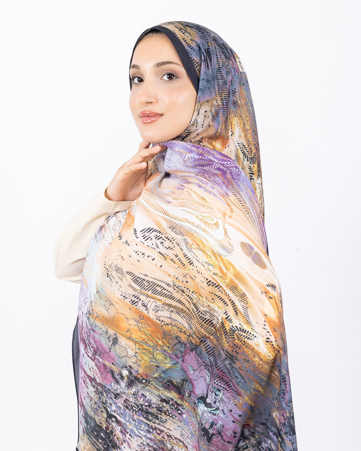 Mikro Soft Şal D016 Siyah, çiçekli desenli, 75 × 185 cm şal – görsel 1