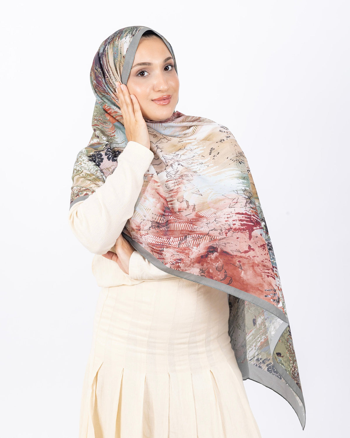 Mikro Soft Şal D016 Su Yeşili, çiçekli desenli, 75 × 185 cm şal – görsel 1