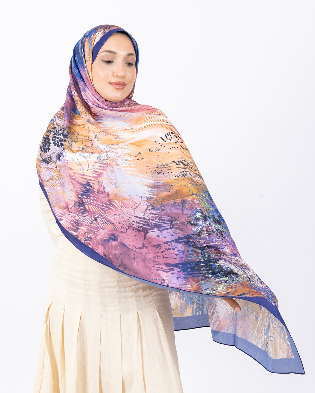 Mikro Soft Şal D016 Lacivert, çiçekli desenli, 75 × 185 cm şal – görsel 2