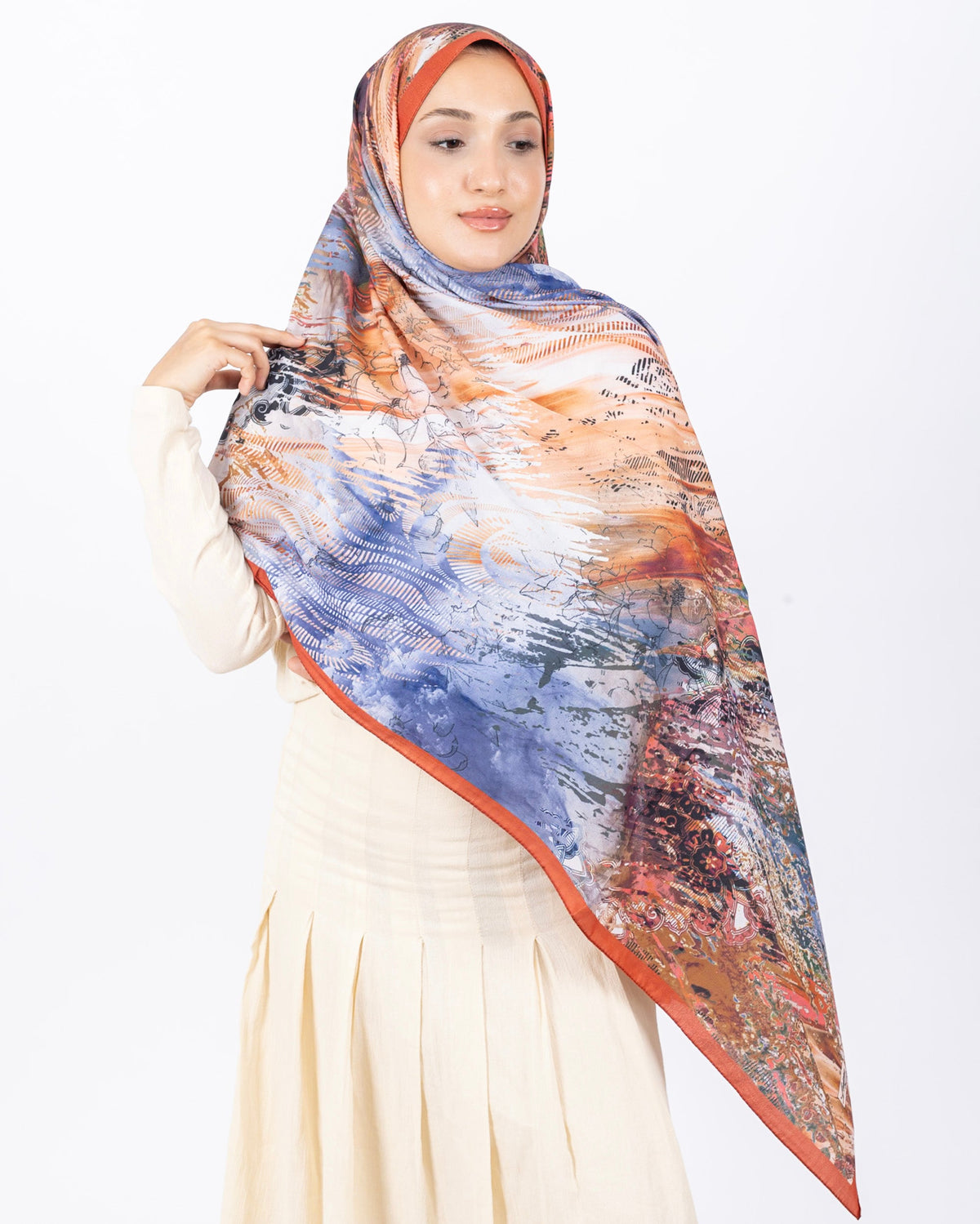 Mikro Soft Şal D016 Kiremit, çiçekli desenli, 75 × 185 cm şal – görsel 3