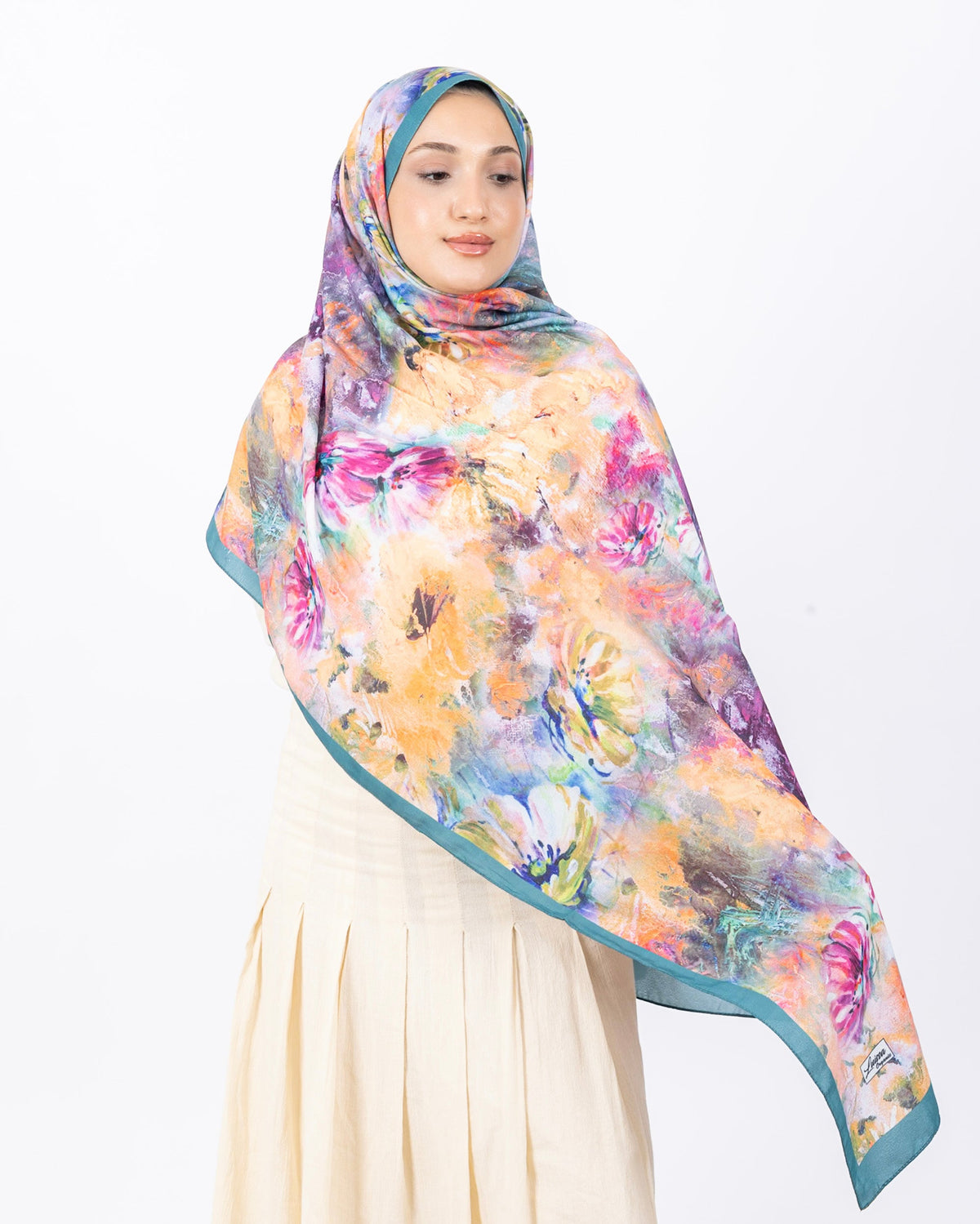 Mikro Soft Şal D014 Mint Yeşili, çiçekli desenli, 75 × 185 cm şal – görsel 2