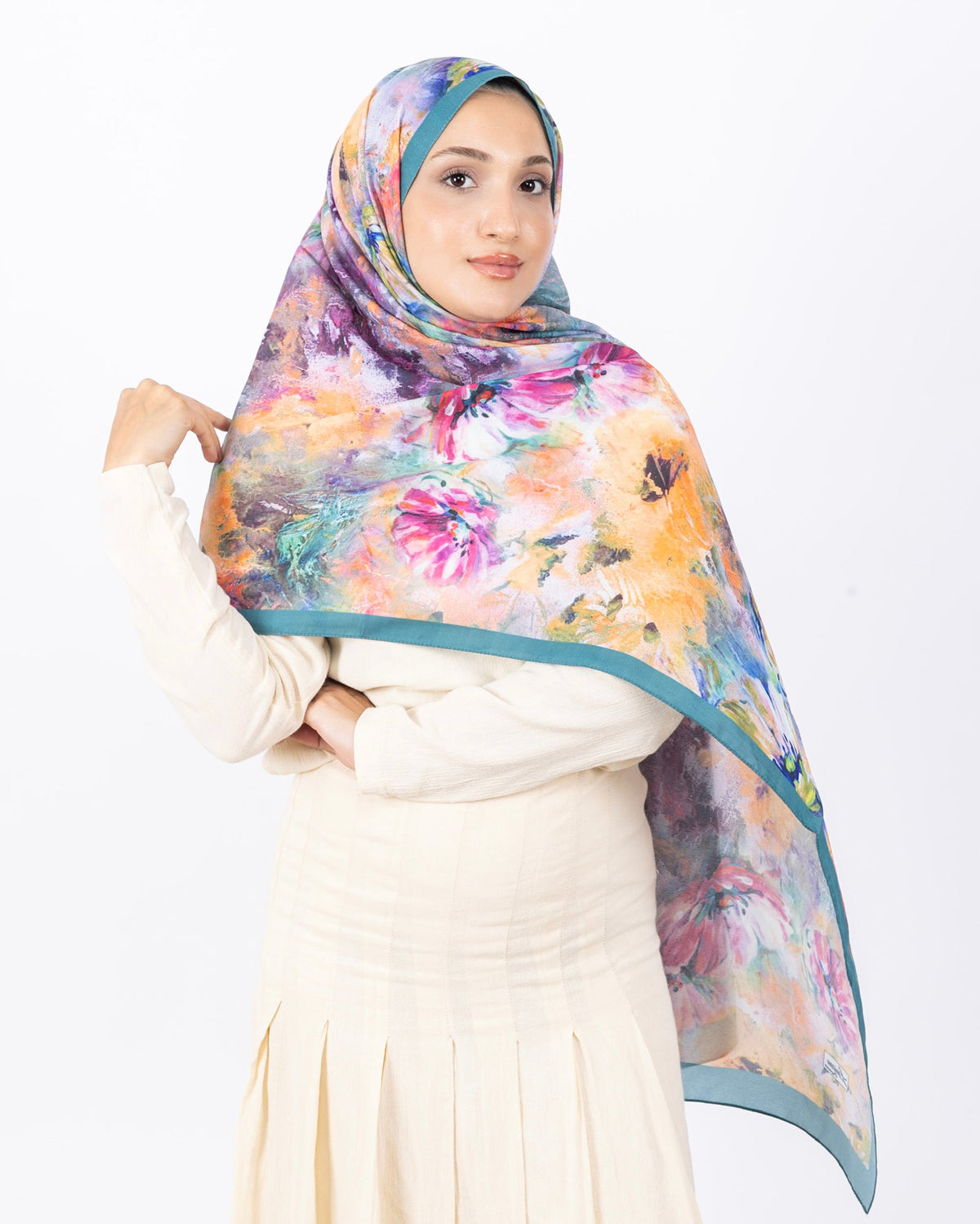 Mikro Soft Şal D014 Mint Yeşili, çiçekli desenli, 75 × 185 cm şal – görsel 3