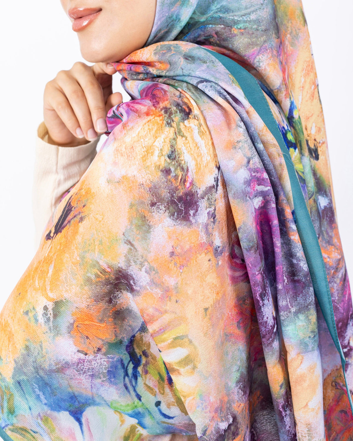Mikro Soft Şal D014 Mint Yeşili, çiçekli desenli, 75 × 185 cm şal – görsel 4