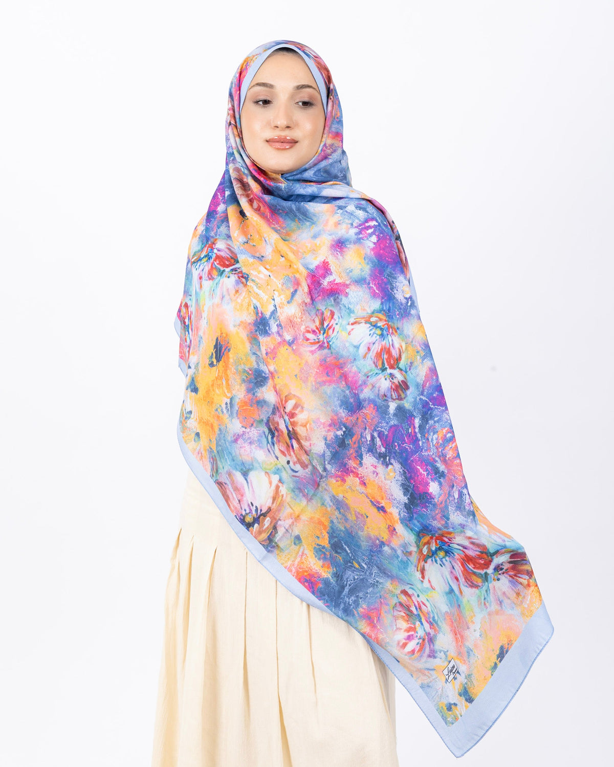 Mikro Soft Şal D014 Mavi, çiçekli desenli, 75 × 185 cm şal – görsel 1