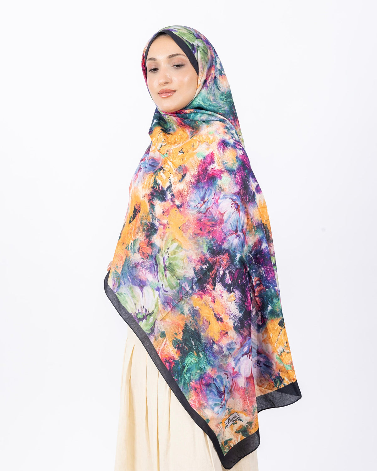 Mikro Soft Şal D014 Siyah, çiçekli desenli, 75 × 185 cm şal – görsel 2