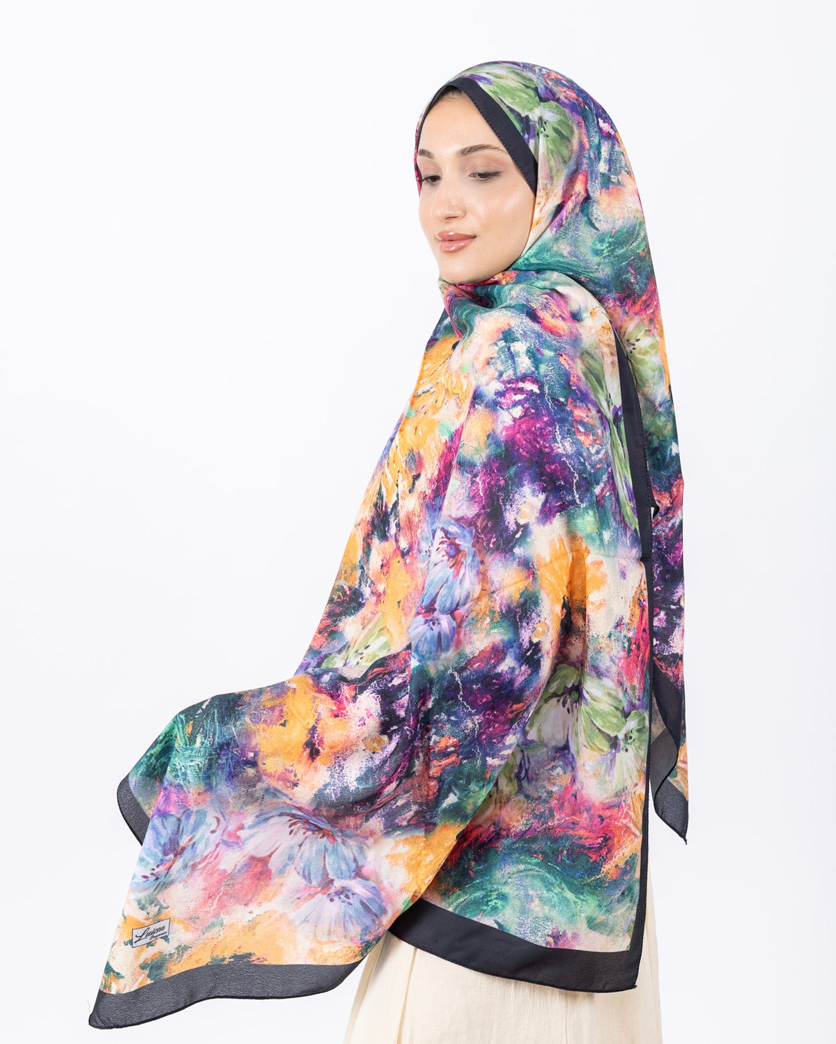 Mikro Soft Şal D014 Siyah, çiçekli desenli, 75 × 185 cm şal – görsel 1