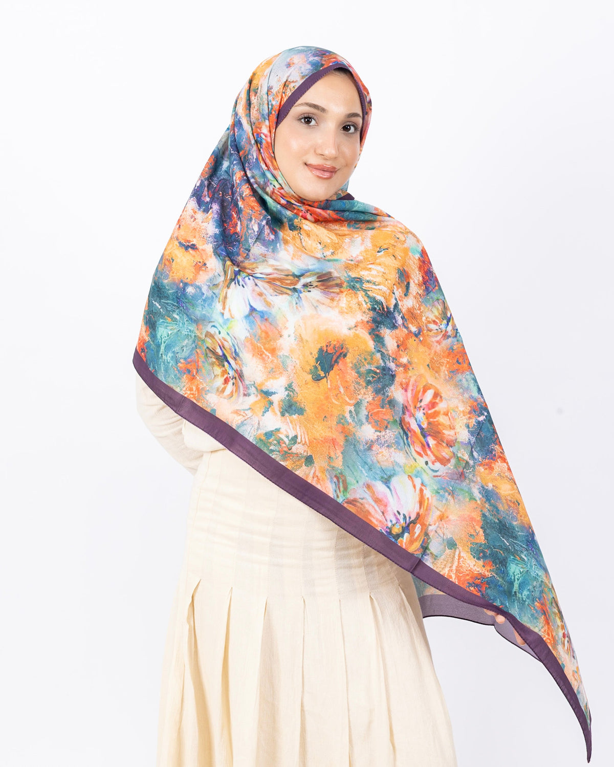 Mikro Soft Şal D014 Mürdüm, çiçekli desenli, 75 × 185 cm şal – görsel 2
