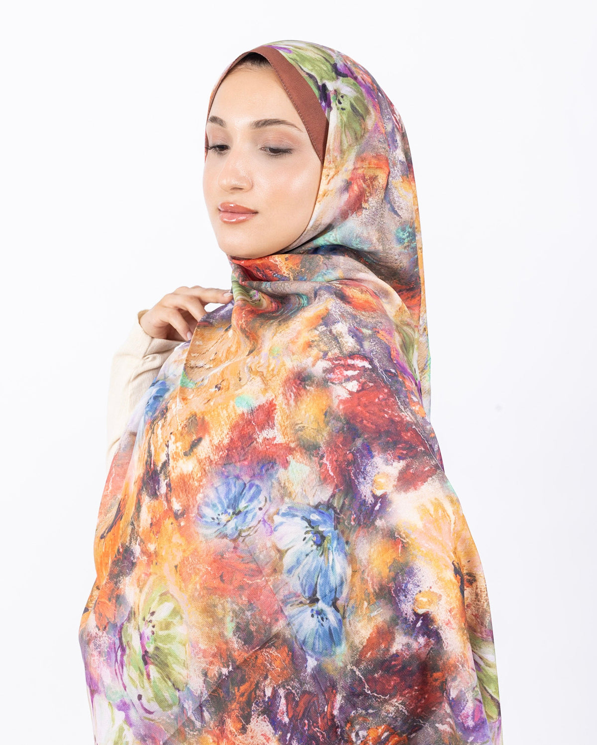 Mikro Soft Şal D014 Kahverengi, çiçekli desenli, 75 × 185 cm şal – görsel 3
