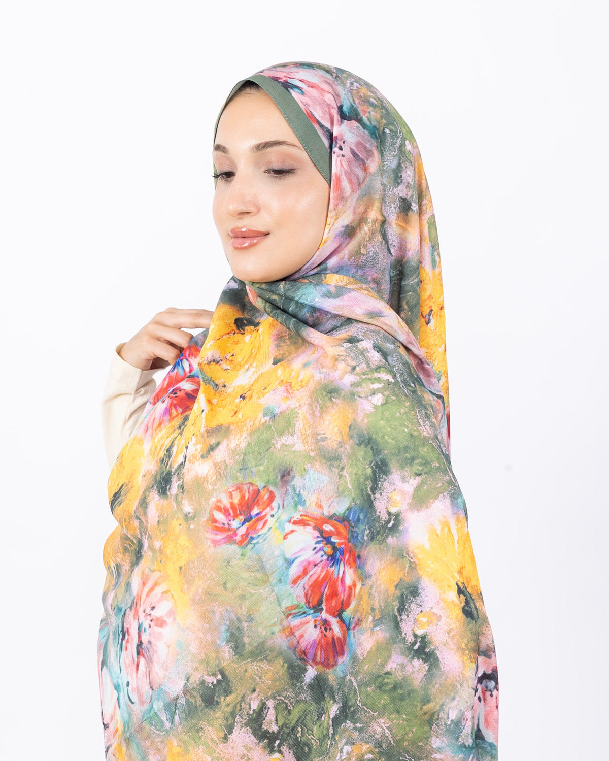Mikro Soft Şal D014 Su Yeşili, çiçekli desenli, 75 × 185 cm şal – görsel 1